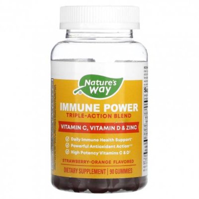 Nature's Way, Immune Power, смесь тройного действия, клубника и апельсин, 90 жевательных таблеток / Аскорбиновая кислота | Аптека | V4.Ru: Маркетплейс