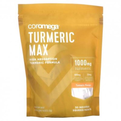 Coromega, Turmeric Max, куркума, 1000 мг, 30 отдельных пресс-пакетиков по 10 г / Куркума и куркумин | Аптека | V4.Ru: Маркетплейс