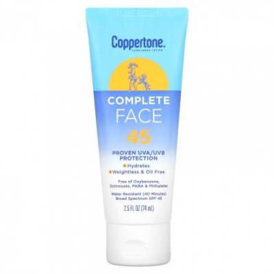 Coppertone, Солнцезащитный лосьон для лица, SPF 45, 74 мл (2,5 жидк. Унции) / Солнцезащитные средства, лицо | Аптека | V4.Ru: Маркетплейс