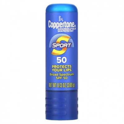 Coppertone, Sport, солнцезащитный бальзам для губ, SPF 50, 3,69 г (0,13 унции) / Фактор защиты от солнца | Аптека | V4.Ru: Маркетплейс