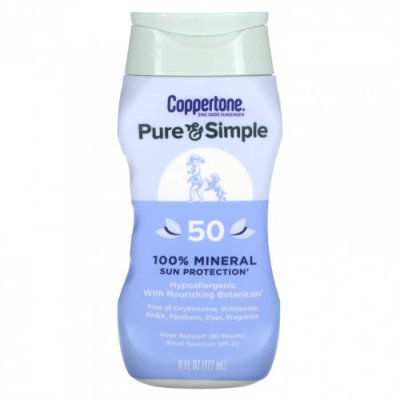 Coppertone, Pure & Simple, 100% минеральная защита от солнца, SPF 50, 177 мл (6 жидк. Унций) / Солнцезащитные средства | Аптека | V4.Ru: Маркетплейс