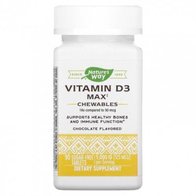 Nature's Way, Vitamin D3 Max, шоколад, 125 мкг (5000 МЕ), 90 таблеток без сахара / Витамин D | Аптека | V4.Ru: Маркетплейс