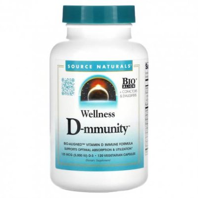 Source Naturals, Wellness D-mmunity, 125 мкг, 120 вегетарианских капсул / Витамин D | Аптека | V4.Ru: Маркетплейс