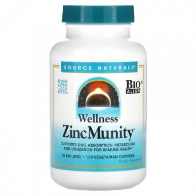 Source Naturals, Wellness ZincMunity, 50 мг, 120 вегетарианских капсул / Цинк | Аптека | V4.Ru: Маркетплейс