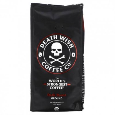 Death Wish Coffee, Самый крепкий в мире кофе, молотый, темной обжарки, 454 г (16 унций) / Кофе тёмного способа обжаривания | Аптека | V4.Ru: Маркетплейс