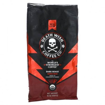 Death Wish Coffee, Самый крепкий в мире кофе, цельные зерна, темная обжарка, 454 г (16 унций) / Кофе тёмного способа обжаривания | Аптека | V4.Ru: Маркетплейс