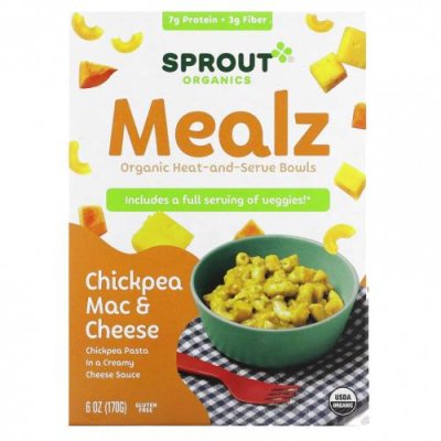 Sprout Organics, Mealz, органические разогреватели в мисках, макароны и сыр из нута, 170 г (6 унций) / Макароны | Аптека | V4.Ru: Маркетплейс