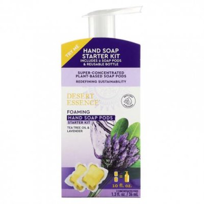 Desert Essence, Foaming Hand Soap Pods Starter Kit, Tea Tree Oil & Lavender, 2 Concentrated Pods, 1.3 fl oz (36 ml) + 1 Bottle, 10 fl oz (300 ml) / Мыло для рук | Аптека | V4.Ru: Маркетплейс