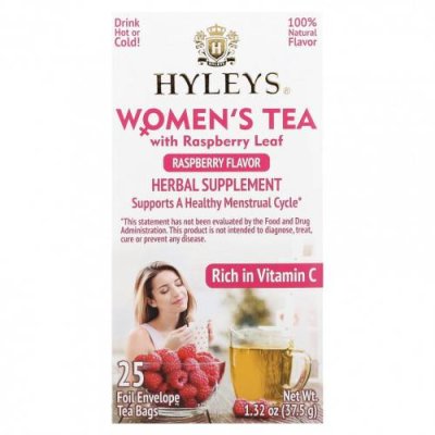 Hyleys Tea, Женский чай с листьями малины, малина, 25 чайных пакетиков в фольгированной упаковке, по 1,5 г (0,05 унции) / Лечебные чаи | Аптека | V4.Ru: Маркетплейс