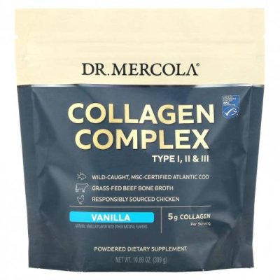 Dr. Mercola, Collagen Complex Type l, ll & lll, ваниль, 5 г, 309 г (10,89 унции) / Коллаген, добавки | Аптека | V4.Ru: Маркетплейс