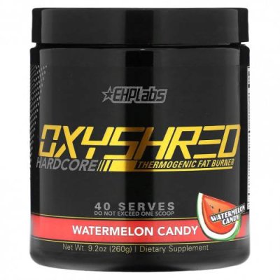 EHPlabs, Oxyshred Hardcore, термогенное сжигание жира, арбузные конфеты, 260 г (9,2 унции) / Жиросжигатели | Аптека | V4.Ru: Маркетплейс