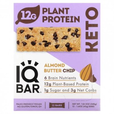 IQBAR, Plant Protein Bar, чипсы из миндального масла, 12 батончиков, по 45 г (1,6 унции) / Белковые батончики на основе растений | Аптека | V4.Ru: Маркетплейс