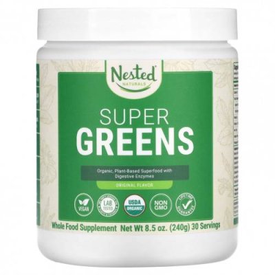 Nested Naturals, Super Greens, оригинальный вкус, 240 г (8,5 унции) / Зелень | Аптека | V4.Ru: Маркетплейс