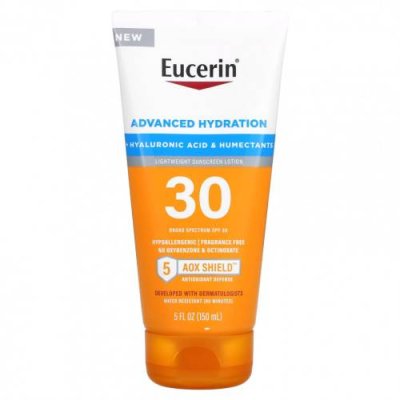 Eucerin, Advanced Hydration, легкий солнцезащитный лосьон, SPF 30, без отдушек, 150 мл (5 жидк. Унций) / Солнцезащитные средства | Аптека | V4.Ru: Маркетплейс