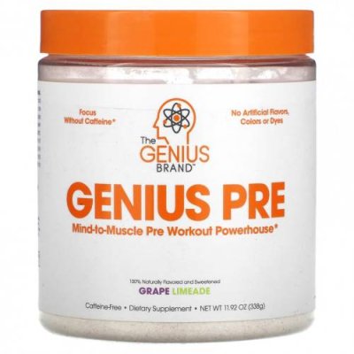 The Genius Brand, Genius Pre, виноградный лаймад, 338 г (11,92 унции) / Перед тренировкой, без стима | Аптека | V4.Ru: Маркетплейс