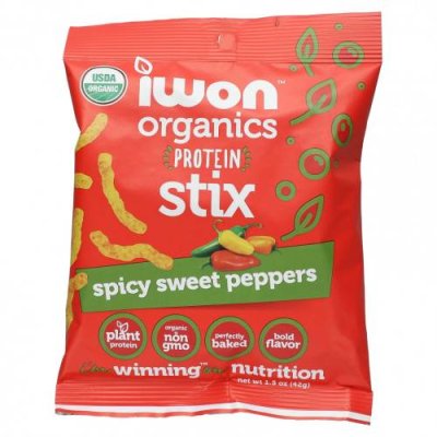 IWON Organics, Organics Protein Stix, острый сладкий перец, 8 пакетиков по 42 г (1,5 унции) / Протеиновые снеки | Аптека | V4.Ru: Маркетплейс