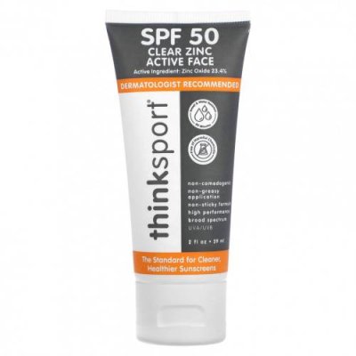 Think, Thinksport, активный цинк для лица, SPF 50, 59 мл (2 жидк. Унции) / Солнцезащитные средства | Аптека | V4.Ru: Маркетплейс