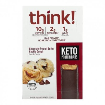 Think !, Keto Protein Bars, шоколадное тесто для печенья с арахисовой пастой, 10 батончиков, 34 г (1,2 унции) каждый / Молочные белковые батончики | Аптека | V4.Ru: Маркетплейс