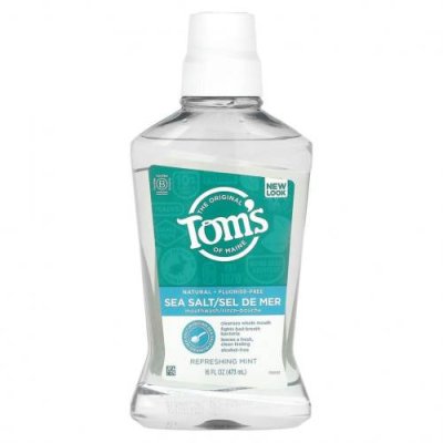 Tom's of Maine, Жидкость для полоскания рта с морской солью, без фтора, освежающая мята, 473 мл (16 жидк. Унций) / Ополаскиватели и спреи для полости рта | Аптека | V4.Ru: Маркетплейс