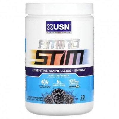 USN, Amino Stim, незаменимые аминокислоты и энергия, голубая малина, 285 г (10,05 унции) / BCAA | Аптека | V4.Ru: Маркетплейс