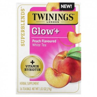 Twinings, Superblends, Glow +, белый чай, персик, 16 чайных пакетиков, 29 г (1,02 унции) / Белый чай | Аптека | V4.Ru: Маркетплейс