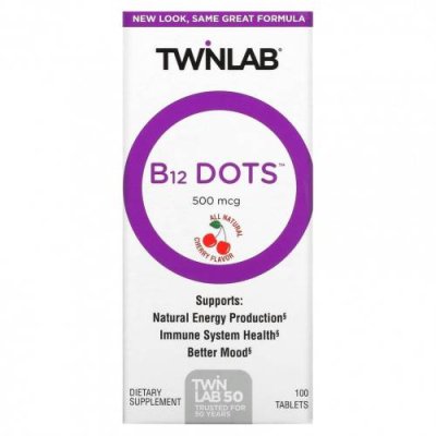 Twinlab, B12 Dots, вишня, 500 мкг, 100 таблеток / B12 | Аптека | V4.Ru: Маркетплейс