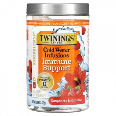 Twinings, Superblends, настои из холодной воды, поддержка иммунитета, малина и гибискус, без кофеина, 10 настоев со вкусом холодной воды, 25 г (0,88 унции) / Сливки и усилители вкуса | Аптека | V4.Ru: Маркетплейс