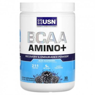 USN, BCAA Amino +, порошок для восстановления и выносливости, голубая малина, 273 г (9,63 унции) / BCAA | Аптека | V4.Ru: Маркетплейс