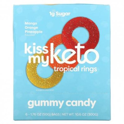 Kiss My Keto, Tropical Rings Gummy Candy, манго, апельсин и ананас, 6 пакетиков по 50 г (1,76 унции) / Леденцы | Аптека | V4.Ru: Маркетплейс