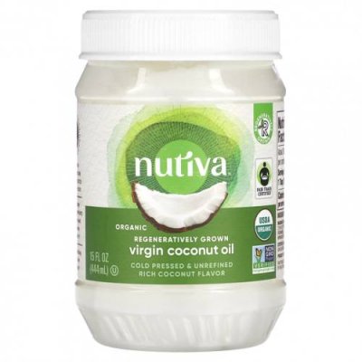 Nutiva, Органическое регенеративно выращенное кокосовое масло первого отжима, 444 мл (15 жидк. Унций) / Кокосовое масло | Аптека | V4.Ru: Маркетплейс