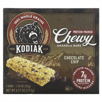 Kodiak Cakes, Жевательные батончики из гранолы, шоколадная крошка, 5 батончиков, 35 г (1,23 унции) / Батончики с гранолой | Аптека | V4.Ru: Маркетплейс