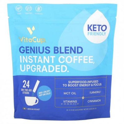 VitaCup, Genius Blend, растворимый кофе, средней обжарки, 24 палочки для еды, по 3,8 г (0,13 унции) каждая / Растворимый кофе | Аптека | V4.Ru: Маркетплейс