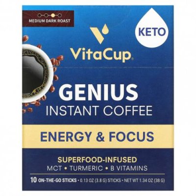 VitaCup, Растворимый кофе Genius, средней темной обжарки, 10 упаковок для еды, по 3,8 г (0,13 унции) каждая / Растворимый кофе | Аптека | V4.Ru: Маркетплейс