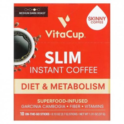 VitaCup, Растворимый кофе Slim, средней темной обжарки, 10 палочек для еды, по 3,7 г (0,13 унции) каждый / Растворимый кофе | Аптека | V4.Ru: Маркетплейс