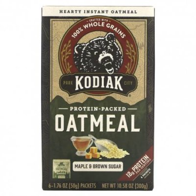 Kodiak Cakes, Овсянка с протеином, кленовый сироп и коричневый сахар, 6 пакетиков по 50 г (1,76 унции) / Овес, овсяные хлопья | Аптека | V4.Ru: Маркетплейс