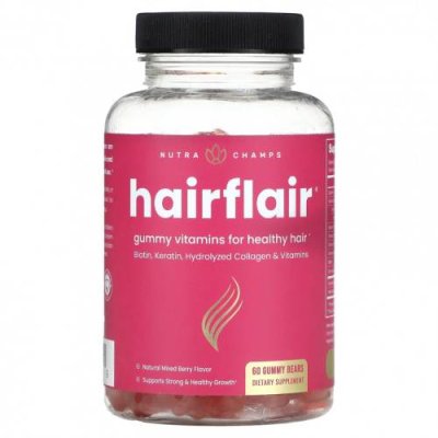 NutraChamps, Hairflair, натуральное ягодное ассорти, 60 жевательных мишек / Препараты для волос, кожи и ногтей | Аптека | V4.Ru: Маркетплейс