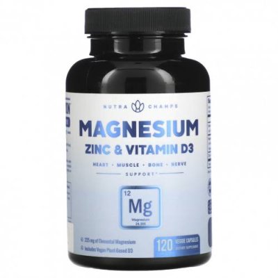 NutraChamps, Magnesium, Zinc & Vitamin D3, 120 Veggie Capsules / Магний | Аптека | V4.Ru: Маркетплейс