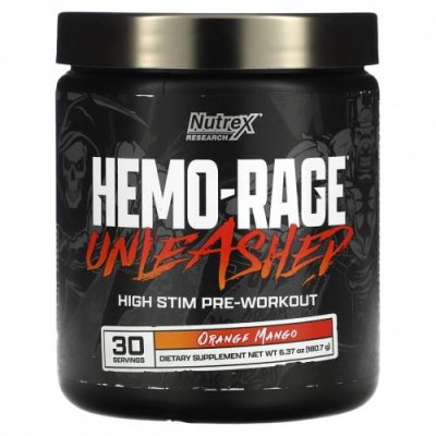 Nutrex Research, Hemo-Rage Unleash, High Stim перед тренировкой, апельсин и манго, 180,7 г (6,37 унции) / Стимуляторы | Аптека | V4.Ru: Маркетплейс