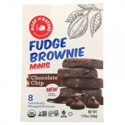 Made in Nature, Fudge Brownie Minis, шоколадная крошка, 8 пирожных, 168 г (5,92 унции) / Закуски | Аптека | V4.Ru: Маркетплейс