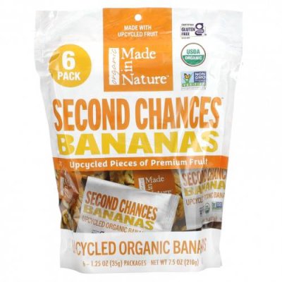 Made in Nature, Second Chances Bananas, переработанные органические бананы, 6 пакетиков по 35 г (1,25 унции) / Бананы | Аптека | V4.Ru: Маркетплейс