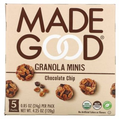 MadeGood, Granola Minis, шоколадная крошка, 5 пакетиков по 24 г (0,85 унции) / Гранола | Аптека | V4.Ru: Маркетплейс