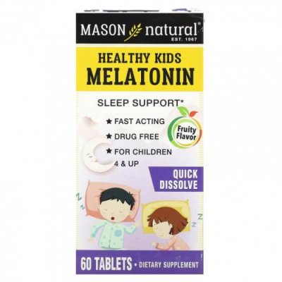 Mason Natural, Healthy Kids Melatonin, для детей от 4 лет, фруктовый, 60 таблеток / Мелатонин | Аптека | V4.Ru: Маркетплейс