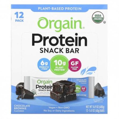 Orgain, Protein Snack Bar, шоколадный брауни, 12 батончиков по 40 г (1,41 унции) / Батончики для перекуса | Аптека | V4.Ru: Маркетплейс