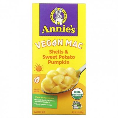 Annie's Homegrown, Vegan Mac, ракушки и батат, тыква, 170 г (6 унций) / Макароны | Аптека | V4.Ru: Маркетплейс