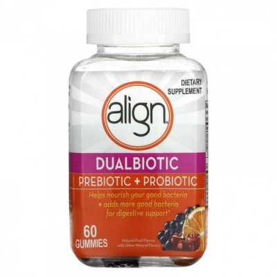 Align Probiotics, Dualbiotic, пребиотик и пробиотик, натуральные фрукты, 60 жевательных таблеток / Пребиотики | Аптека | V4.Ru: Маркетплейс