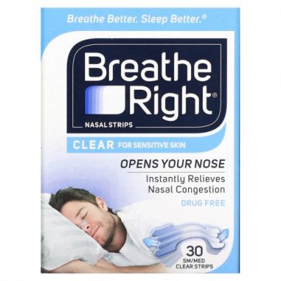 Breathe Right, Полоски для носа, средние / средние, прозрачные, 30 шт. / Аптечка и средства первой помощи | Аптека | V4.Ru: Маркетплейс