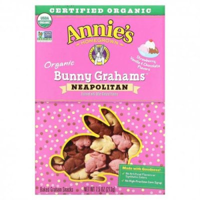 Annie's Homegrown, Organic Baked Bunny Graham Snacks, Neapolitan , 7.5 oz (213 g) / Крекеры | Аптека | V4.Ru: Маркетплейс