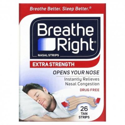 Breathe Right, Полоски для носа, усиленное действие, 26 шт. / Аптечка и средства первой помощи | Аптека | V4.Ru: Маркетплейс