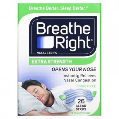 Breathe Right, Полоски для носа, усиленная, для чувствительной кожи, 26 прозрачных полосок / Аптечка и средства первой помощи | Аптека | V4.Ru: Маркетплейс