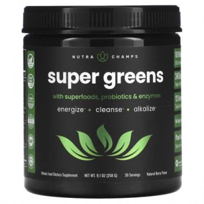 NutraChamps, Super Greens, натуральные ягоды, 258 г (9,1 унции) / Смеси зелени и суперфудов | Аптека | V4.Ru: Маркетплейс